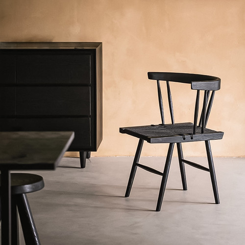 Ash Wood Rope Weave Dining Chair with Backrest  Modern Style in Dining Room Setting Scenario Image B