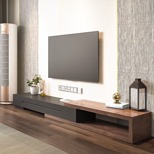 Brenna Wooden Telescopic TV Console Singapore | Extended 280cm, Drawer & Open Shelf