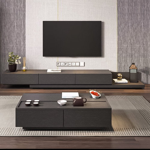 Brenna Retractable Wooden TV Console Singapore | Retractable, Natural Wood | Living Room Setting