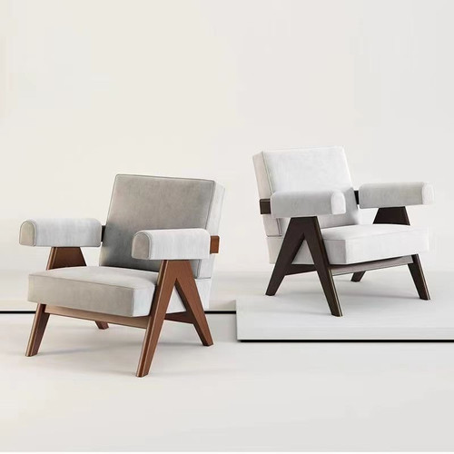 Chara Leather/Flannelette Solid Wood Sofa Chair Image 2