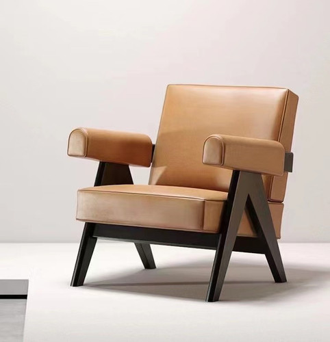 Chara Leather/Flannelette Solid Wood Sofa Chair Image 1