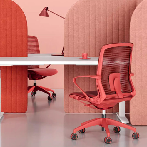 Red mesh chair in home office workspace | Jules Ergonomic Office Chair Singapore | modern study room, adjustable desk chair