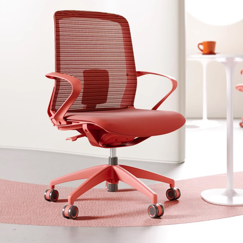 Red mesh ergonomic office chair full view | Jules Ergonomic Office Chair Singapore | breathable mesh, swivel rolling chair