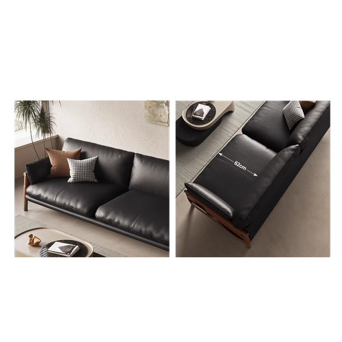 Linn Genuine Leather Sofa Singapore — Solid Wood Frame, Side Storage Pocket, Ultra Seat Cushion