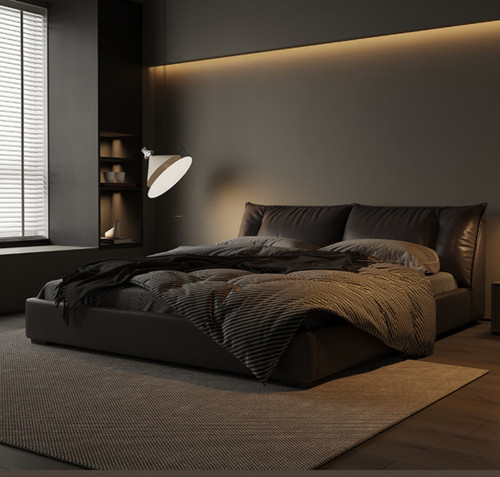 Mikko Genuine Leather Bed | Genuine Leather Bed Frame Singapore | Linear Furnishings