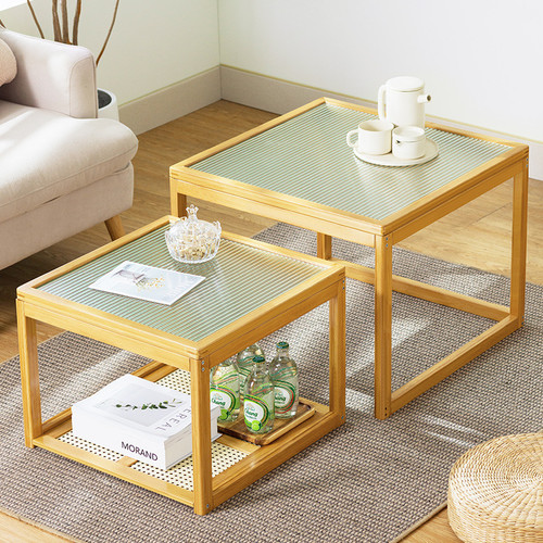 Maja Wooden Glass Side Table Modern Style Image 2