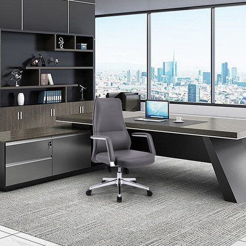 Mordecai executive chair side view Singapore — metal frame high-density sponge 360 swivel adjustable height leather
