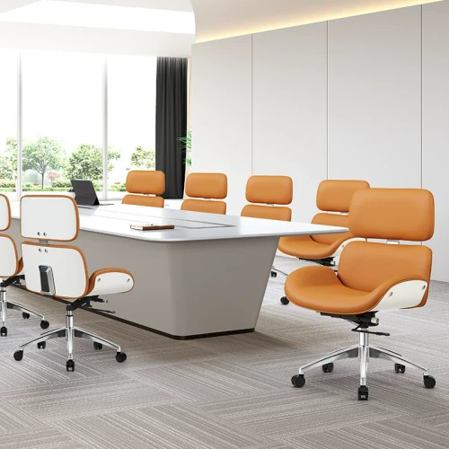Orange Leather Meeting Room Chairs EVELYN EXECUTIVE CHAIR Singapore| Bright Boardroom Group Scene