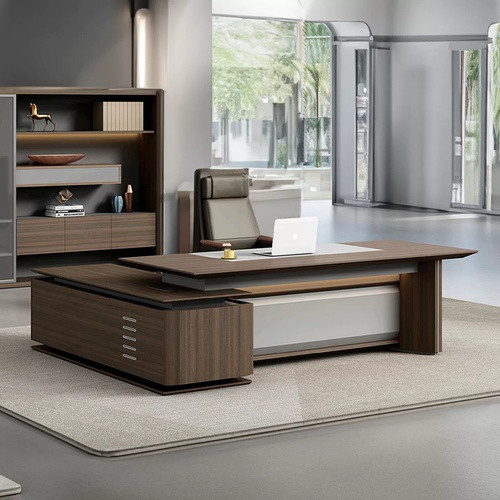 Soren Walnut Executive Director Desk Singapore — E0 eco board, fingerprint lock side cabinet, thumbnail