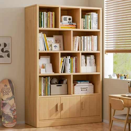 Emilia Solid Wood Bookshelf (Two-Door) Singapore | Solid Wood Quality Furniture