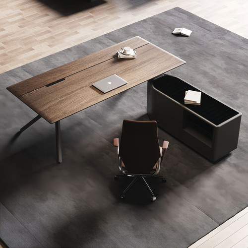 Champion Executive Desk Singapore | Triangular Steel Leg Structure Side Angle | Free Delivery Singapore & Peninsular Malaysia
