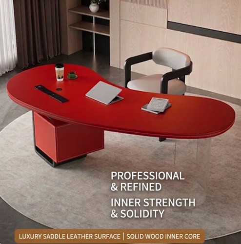 Indah Leather Executive Desk Singapore in flame red — professional executive office desk