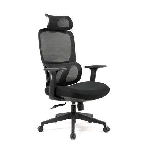 Jake High-Back Ergonomic Mesh Chair side angle, showcasing fixed black armrests, premium 20% elastic + 80% polyester mesh, and sleek executive design.