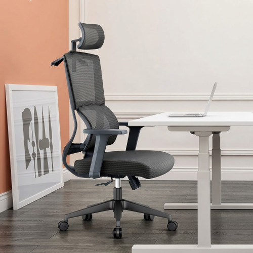 James High-Back Ergonomic Executive Chair in modern office, featuring hyper-breathable high-tension mesh, dual-back support, water-resistant fabric, Linear Furnishings Singapore