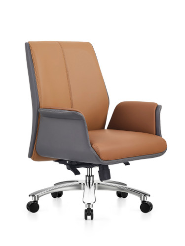 Thomas Leather Ergonomic Chair Singapore — Light Brown Faux Leather Front View, Class 3 Gas Lift