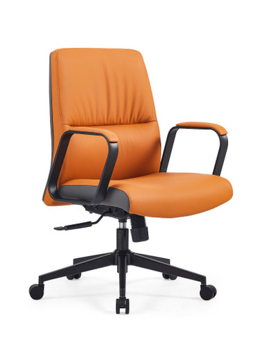 Mason Leather Ergonomic Chair Singapore — Orange Upholstery with Steel Armrests Front View