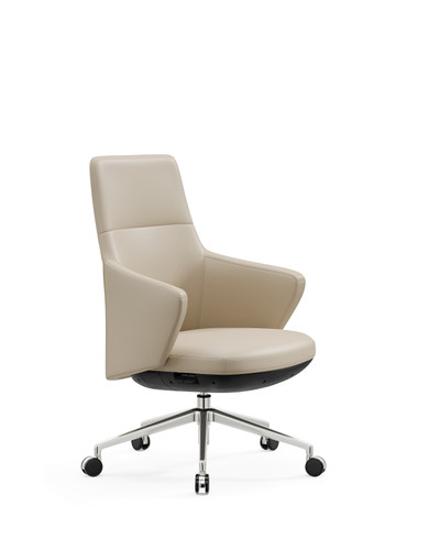 Caleb Leather Ergonomic Chair Singapore — Light Beige Front View
