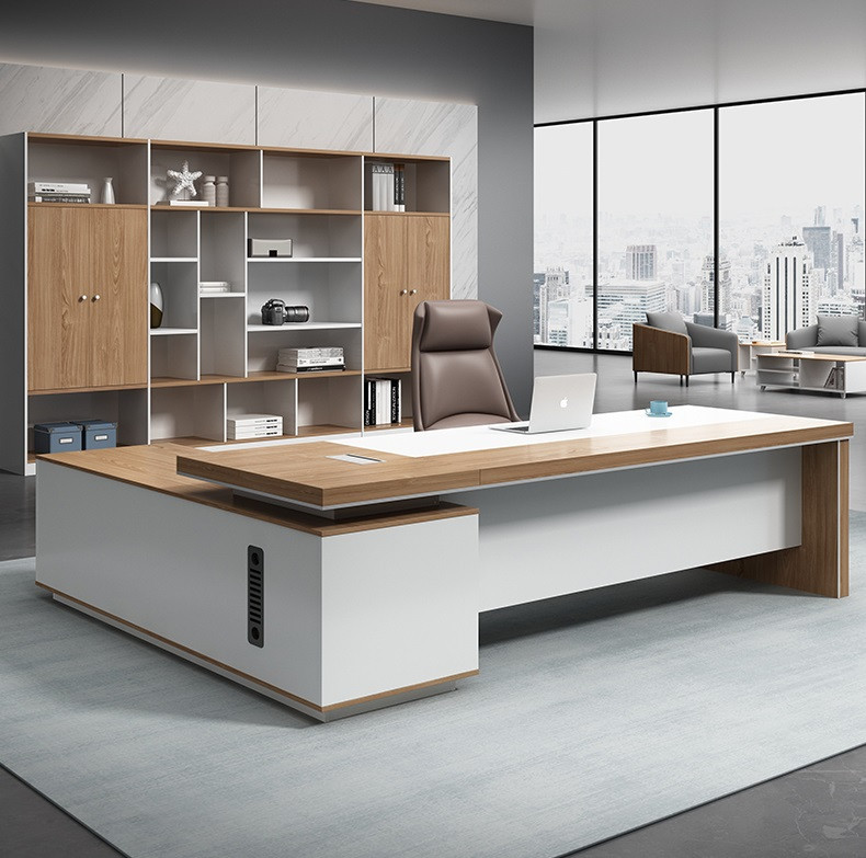 Inigo L-Shape Office Desk Singapore overview — CARB P2 board, 58mm legs, hidden cable box