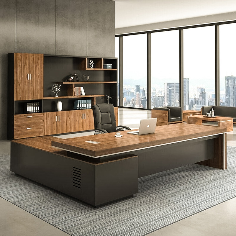 Olena Modern Executive Boss Desk Singapore - Main View Paint-Free Finish Office Desk