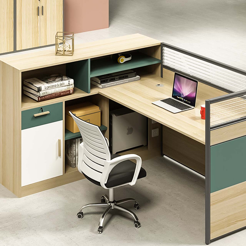 Halvor Wooden Office Table with Cabinet office workstation in office setting — Singapore