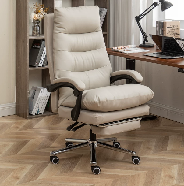 Sigurd Leather Reclining Office Chair Singapore Cream Tall Back Wheeled Style | Home Study & Executive Workstation Use