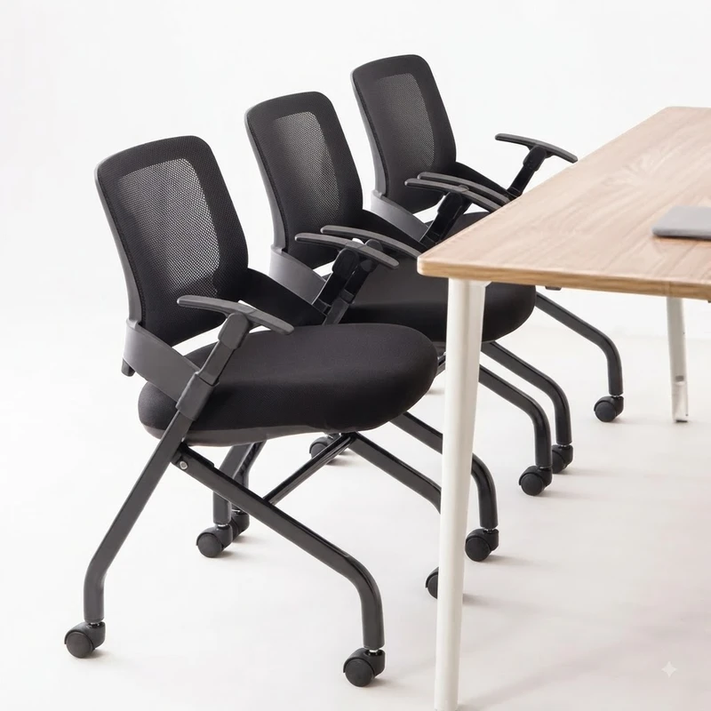 Multi-chair side view Zento Foldable Ergonomic Meeting Chair Singapore| Office meeting room setup, stackable visitor chair