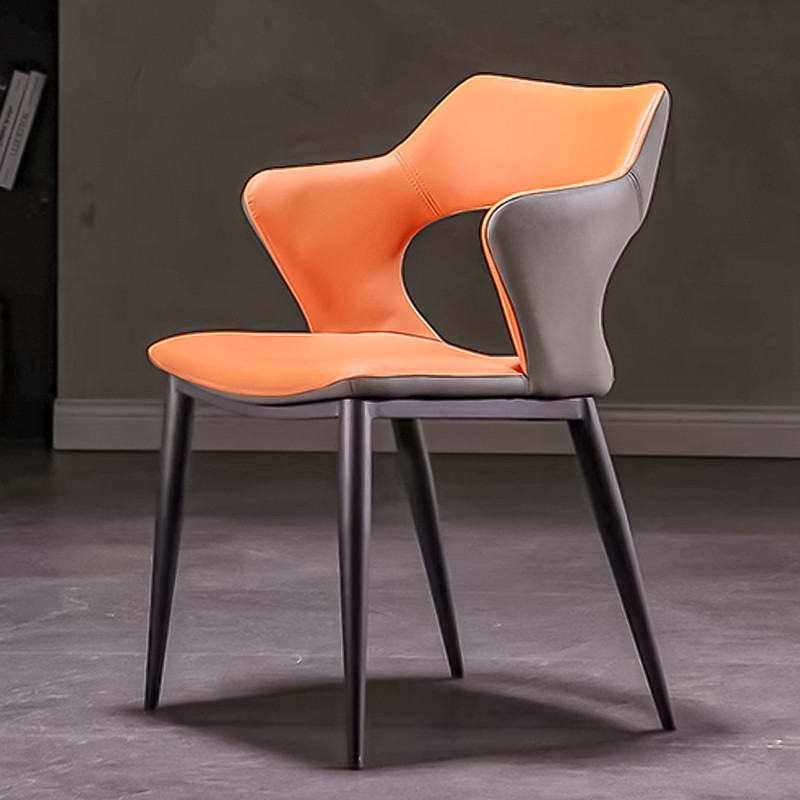 Dana Leather Dining Chair with Armrests Modern Style in Dining Room Setting Orange Variant Scenario Image A