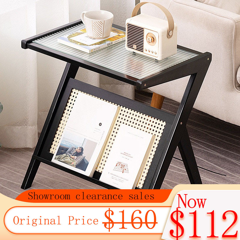 Maja Z-shape Wooden Glass Side Table | Table for Singapore Home | Linear Furnishings