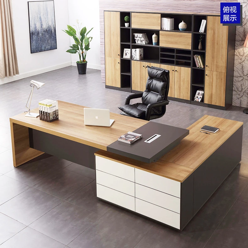 Hyuk L-shaped executive desk Singapore with side storage cabinet