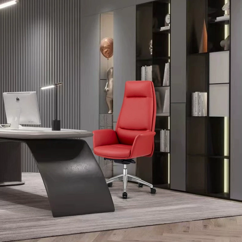 High Back Red Executive Leather Chair Lily Leather Office Chair Singapore| Warm Minimalist Interior Scene Shot