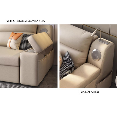 Mia Wooden Sofa Bed with Charging Station and Bluetooth Modern Style Singapore - Linear Furnishings