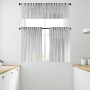 LILIJAN Faux Silk Crap Chiffon Fabric Sheer Kitchen Valance Set of 3 Hanging Multi-Functional Tape & Pinch Pleated Valance Tiers Café Curtains - Made in Turkey LILIJAN Faux Silk Crap Chiffon Fabric Sheer Kitchen Valance Set of 3 Hanging Multi-Functional Tape & Pinch Pleated Valance Tiers Café Curtains - Made in Turkey
