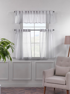LILIJAN Sheer Kitchen Valance Linen Look Set of 3 Hanging Multi-Functional Tape & Pinch Pleated Valance Tiers Café - Made in Turkey LILIJAN Sheer Kitchen Valance Linen Look Set of 3 Hanging Multi-Functional Tape & Pinch Pleated Valance Tiers Café - Made in Turkey