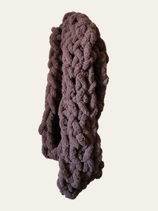 Handmade extra long, extra chunky scarf that offers a variety of options to wear in fashionably warm ways. Material is 100% polyester. Length is 8 feet (96 inches).