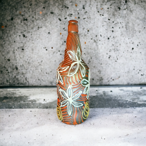 Bottle Art - Beige Flowers