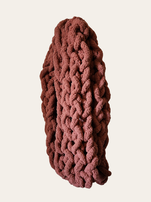 Handmade extra long, extra chunky scarf that offers a variety of options to wear in fashionably warm ways. Material is 100% polyester. Length is 8 feet (96 inches).
