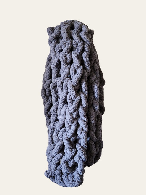 Handmade extra long, extra chunky scarf that offers a variety of options to wear in fashionably warm ways. Material is 100% polyester. Length is 8 feet (96 inches).