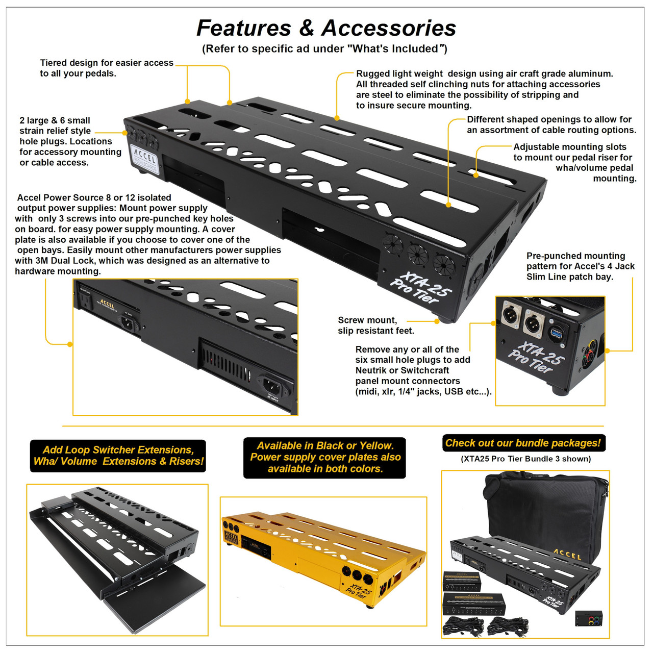 XTA25 Pro Tier Pedal Board with Dual Open Power Supply Bays  Tote Accel