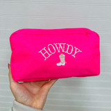 Howdy Embroidered Neon Pink Medium Nylon Pouch