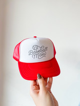 Red Baseball Mom Faux Stitch Trucker Hat