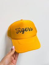 Black FAUX Glitter Tigers Trucker Hat (Gold)