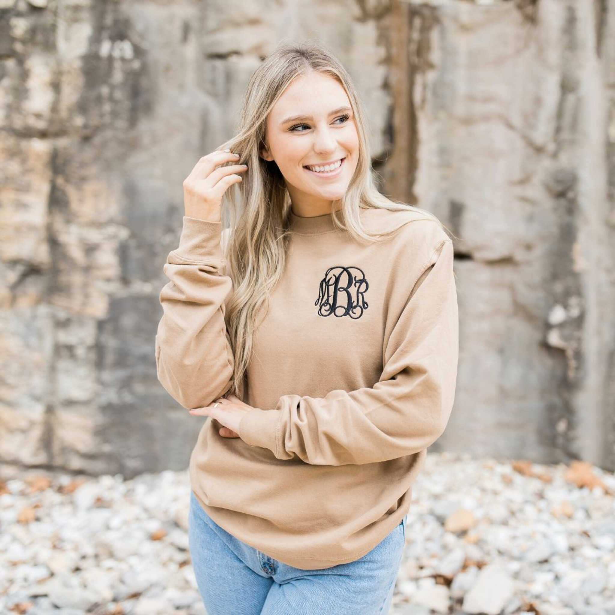 Tan Monogrammed Crewneck Sweatshirt | The Southern Rose