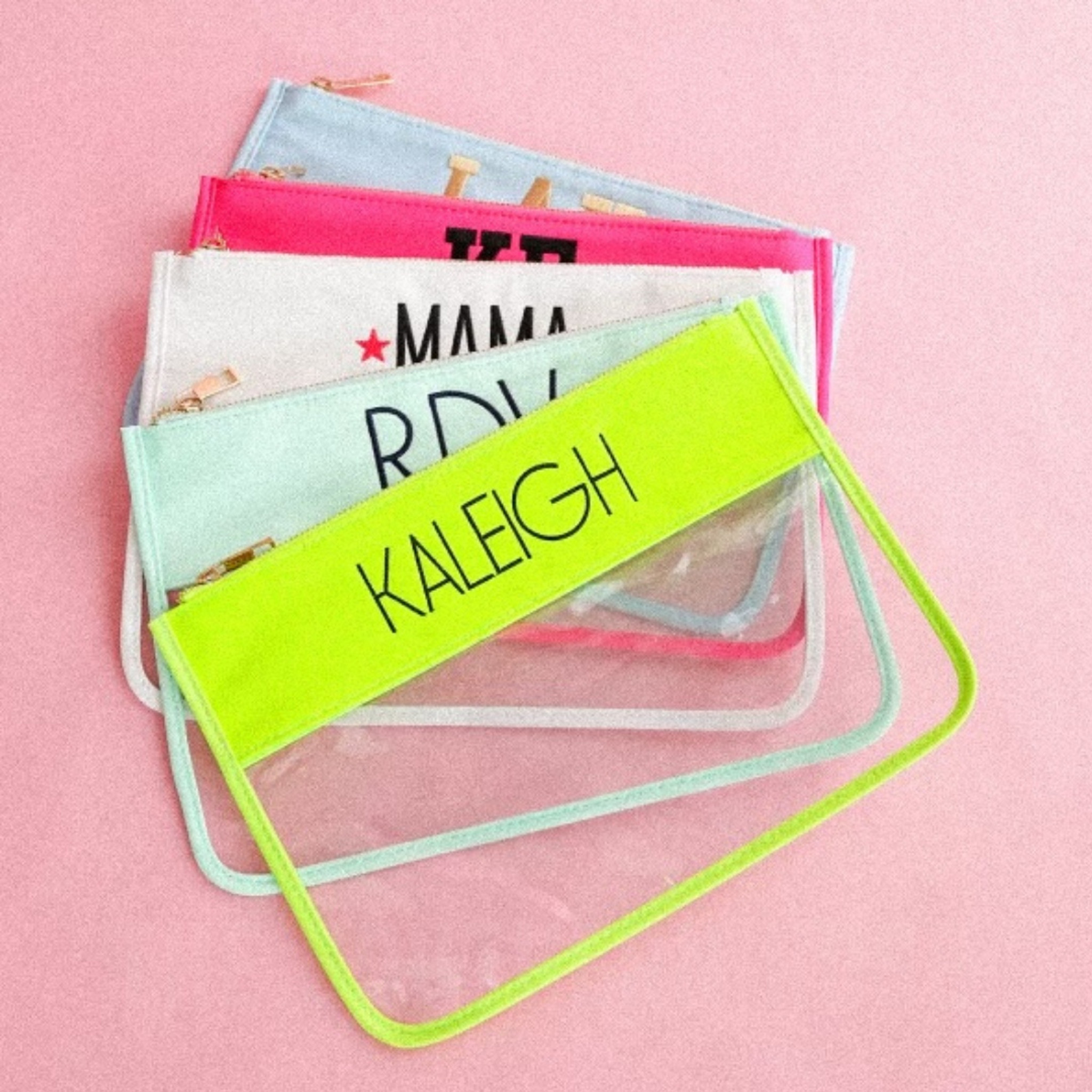 Neon Pink Clear Flat Pouch