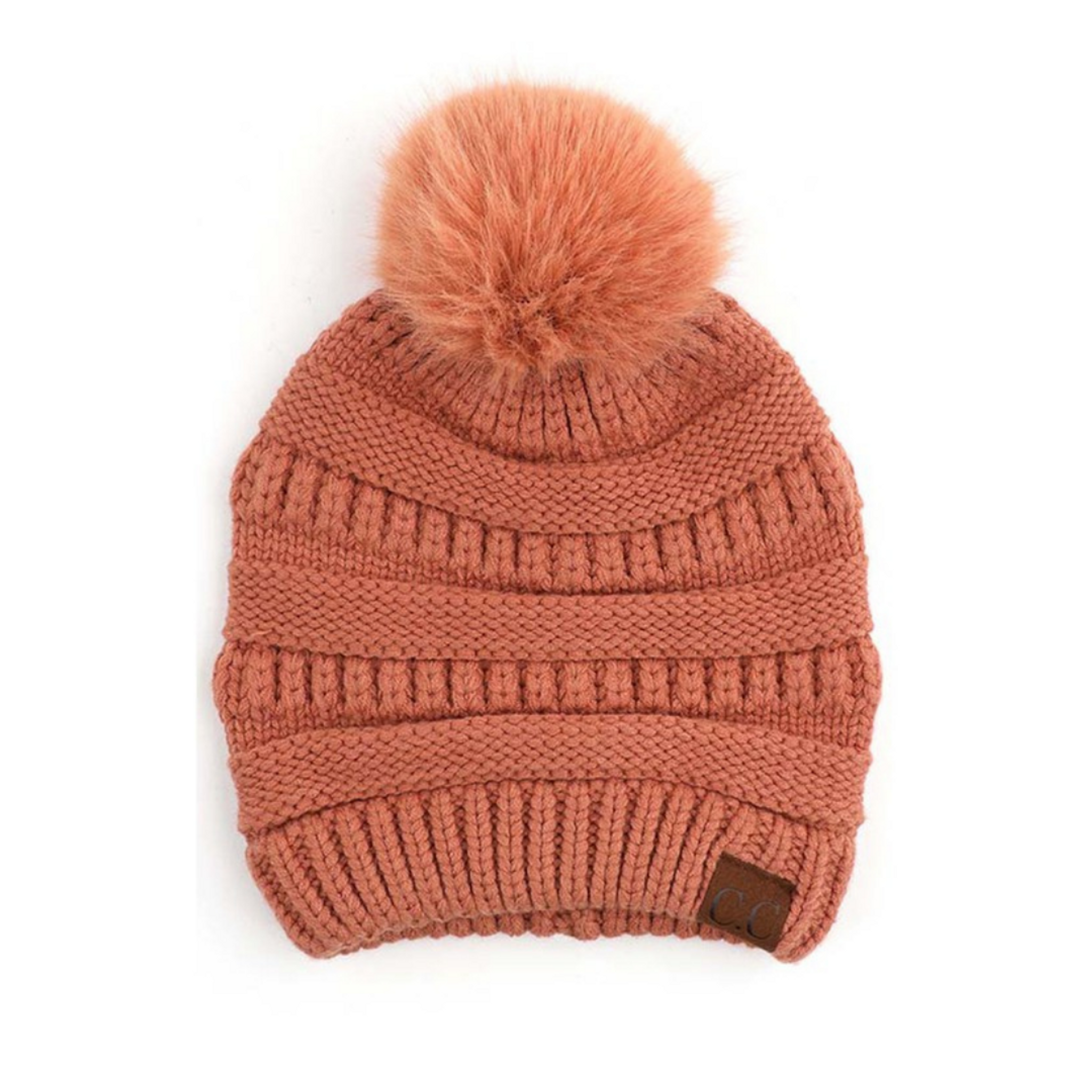 Faux Fur Matching Pom Beanie - Sandstone