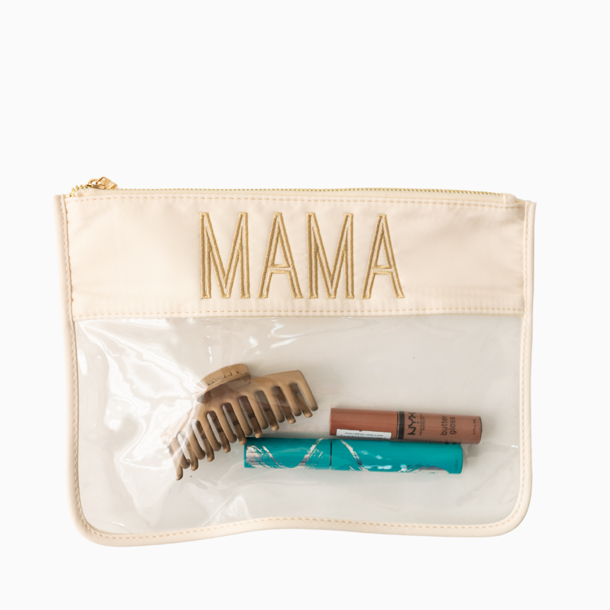 Mama Embroidered Clear Flat Pouch