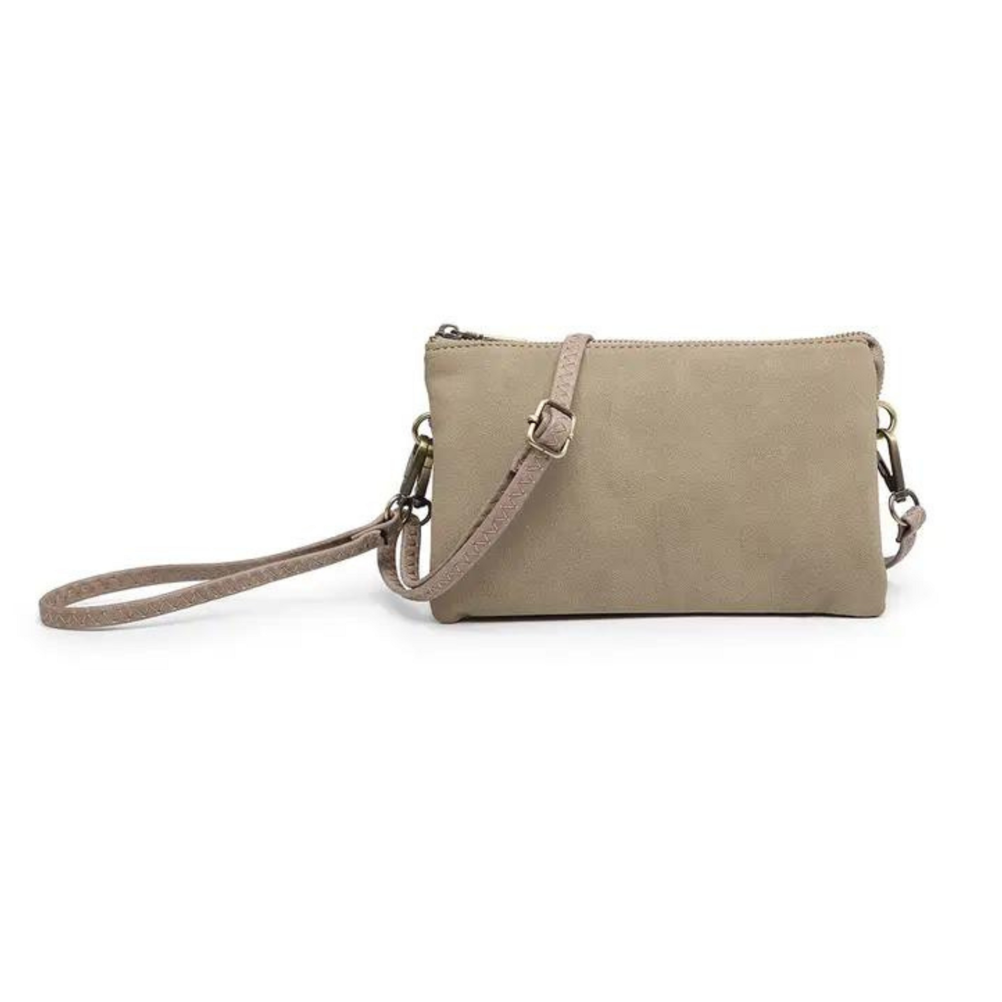 Suede 3 Compartment Crossbody -  Grey Taupe