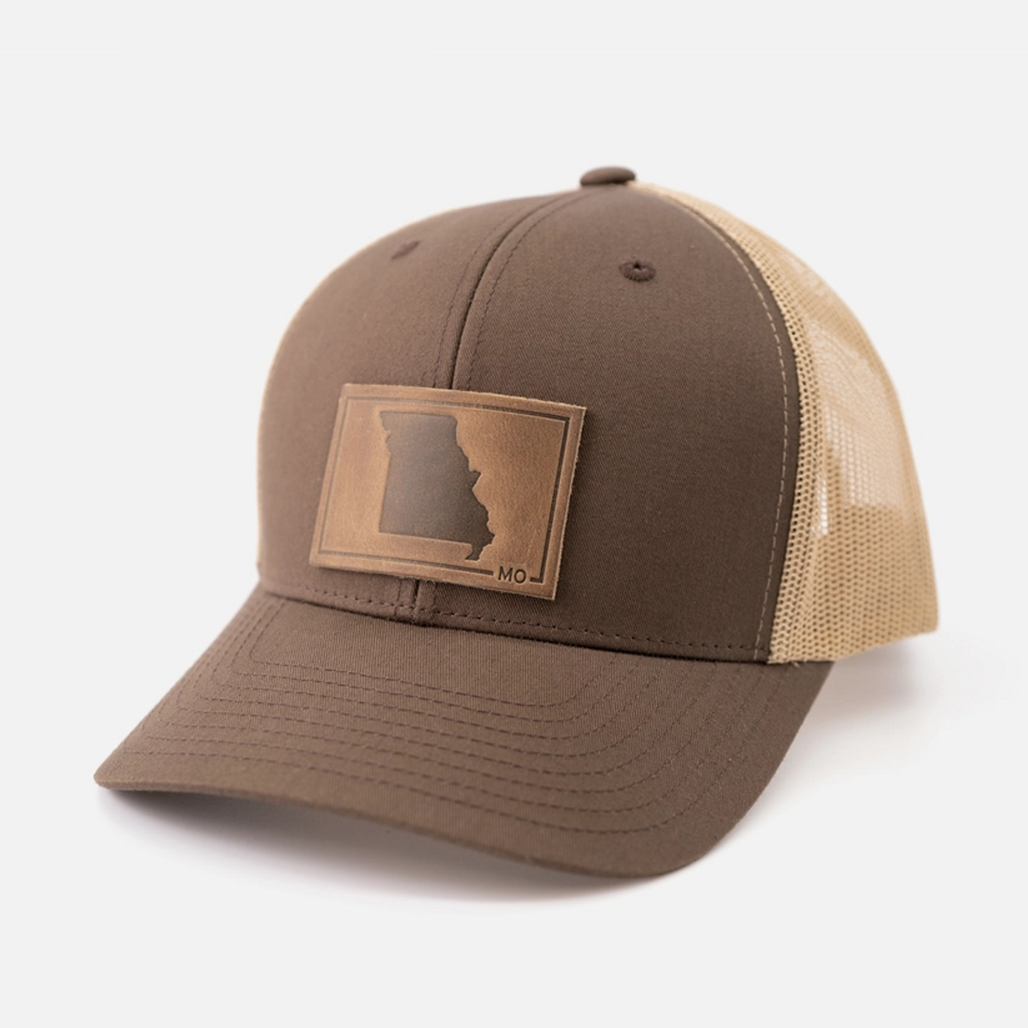 Brown & Khaki Leather Missouri Patch hat
