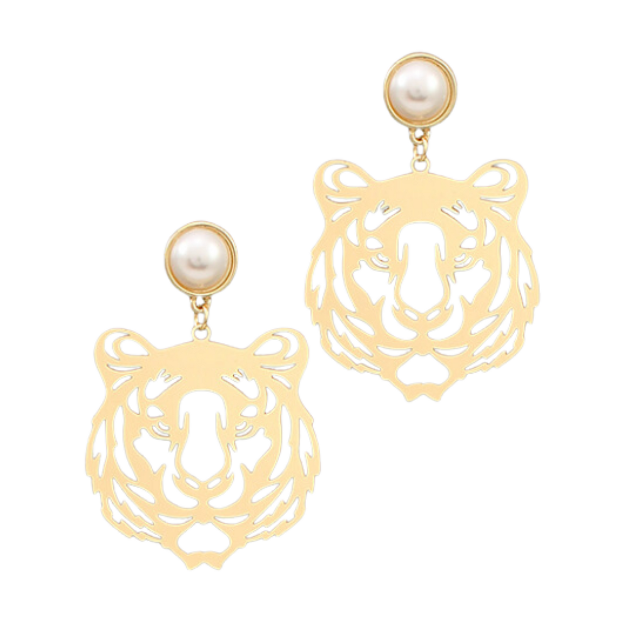 Pearl Tiger Dangle Earrings