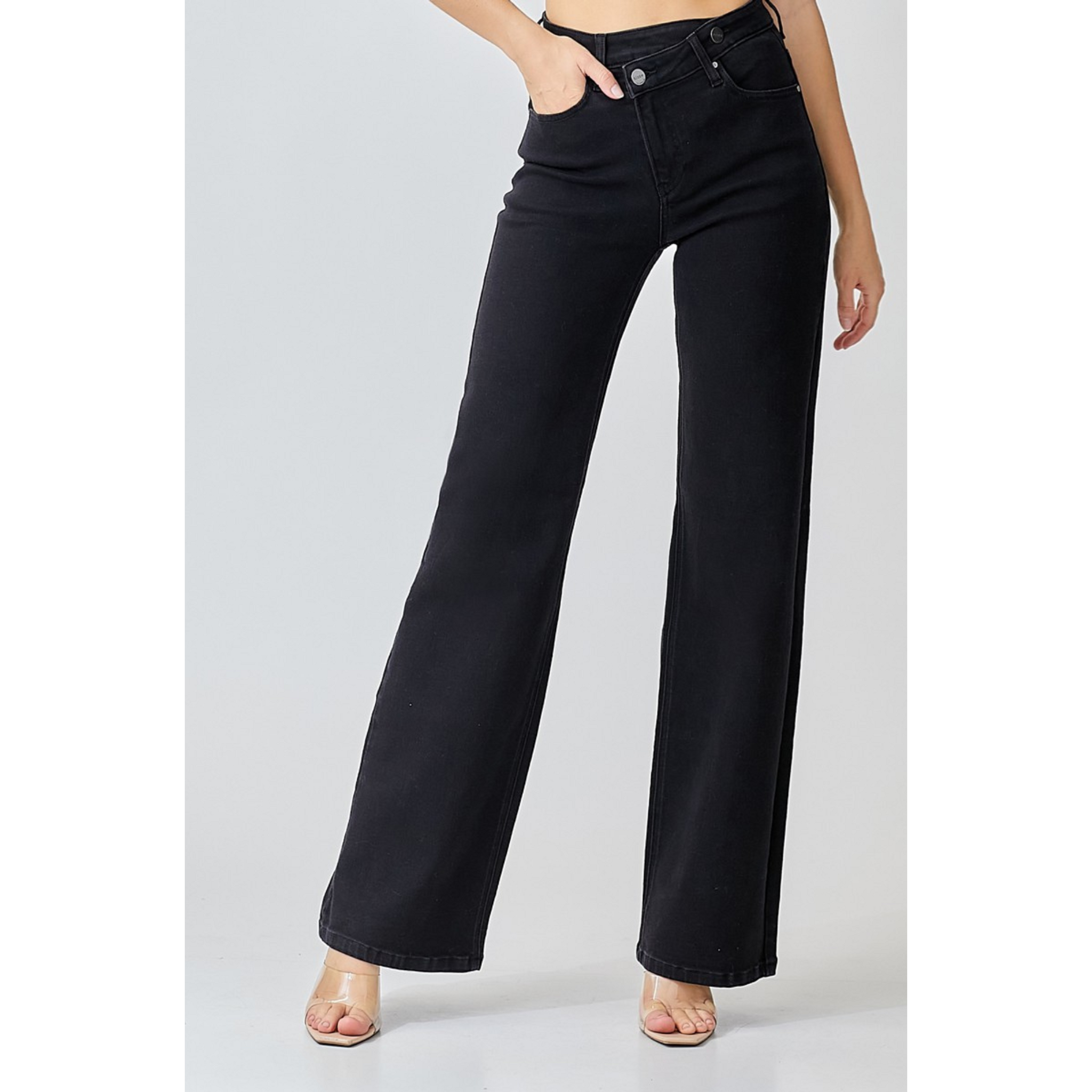 Black Crossover Wide Straight Jeans