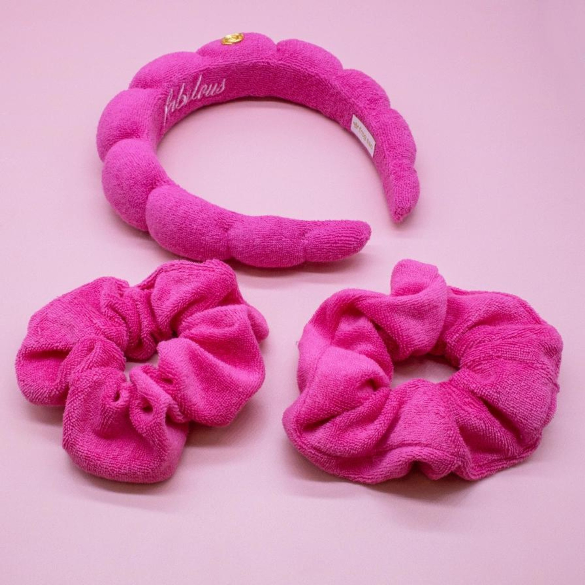Hot Pink Terrycloth Spa Headband/Scrunchie Set